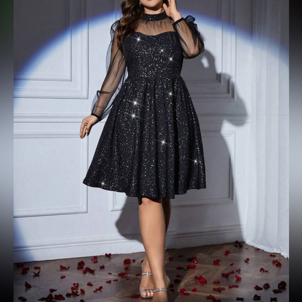 Luxe plus size galaxy mesh party evening bridesmaids formal wedding dress - Picture 4 of 5